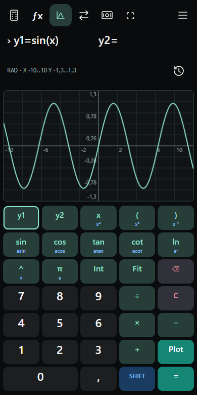 Скриншот ScientCalc: график функции sin(x)